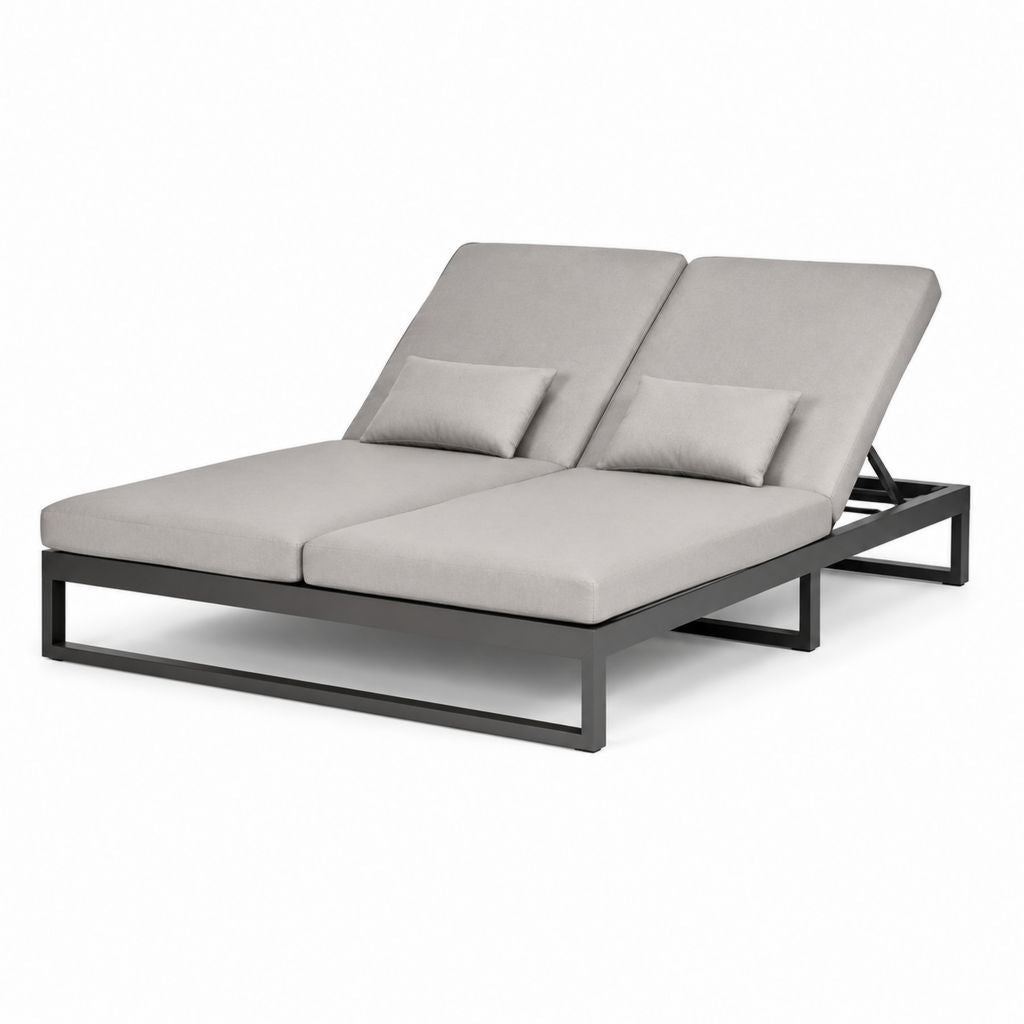 Bain de soleil double réglable gris en aluminium et polyester 200 x 140 x 32 cm