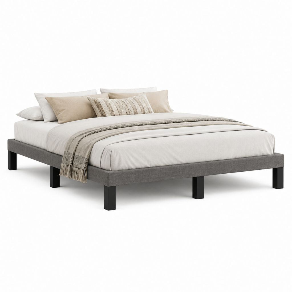 Cadre de lit double gris en polyester rectangulaire 160 x 200 cm