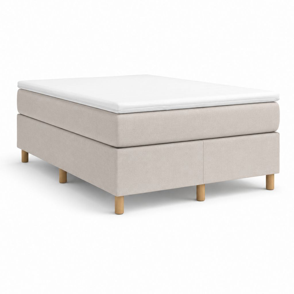 Lit boxspring 160 x 200 cm beige en polyester avec pieds en pin massif