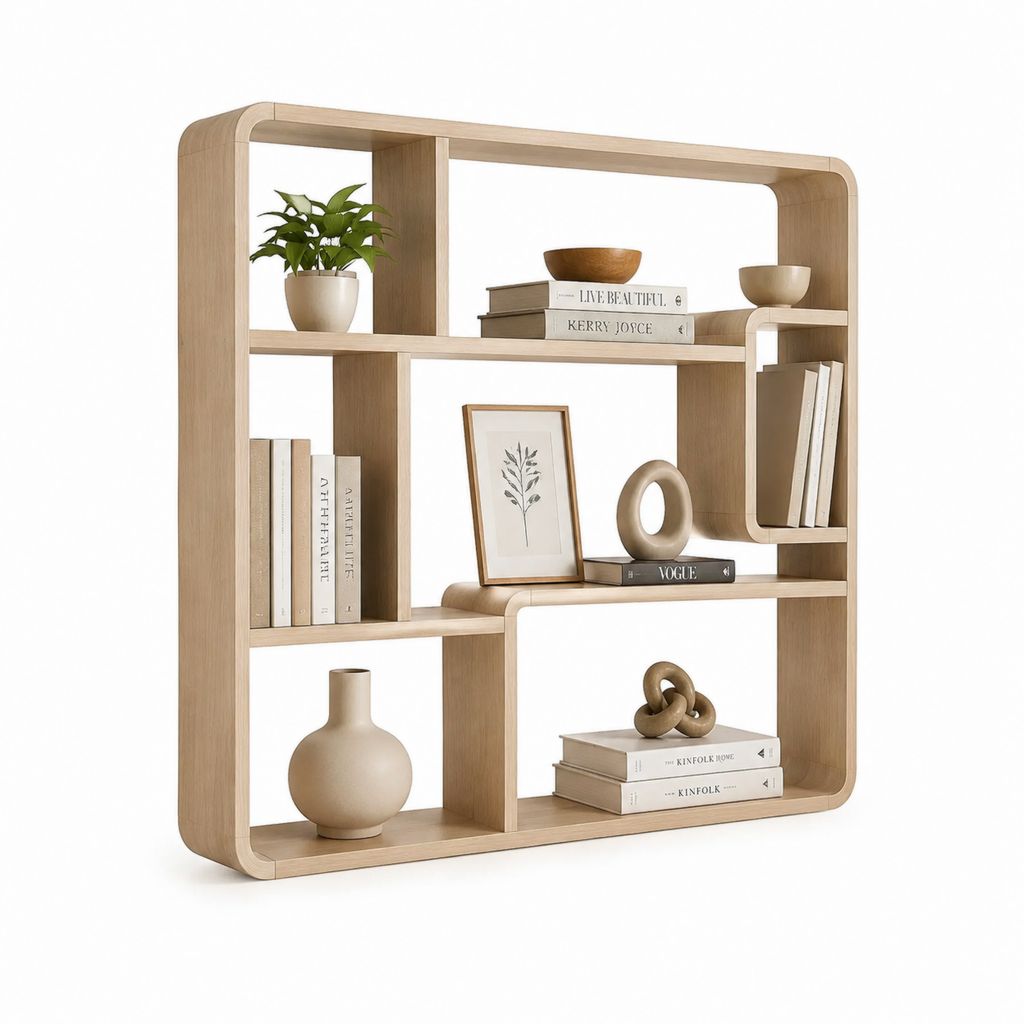 Étagère de salon ouverte chêne clair en MDF mélaminé à angles arrondis 120 x 30 x 120 cm