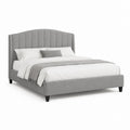 Lit double 160 x 200 cm gris en polyester avec tête de lit capitonnée