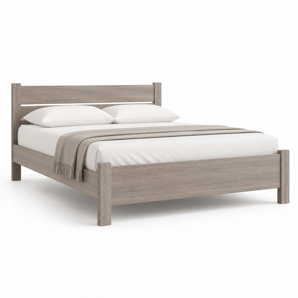 Cadre de lit double gris chêne en bois massif 160 x 200 cm