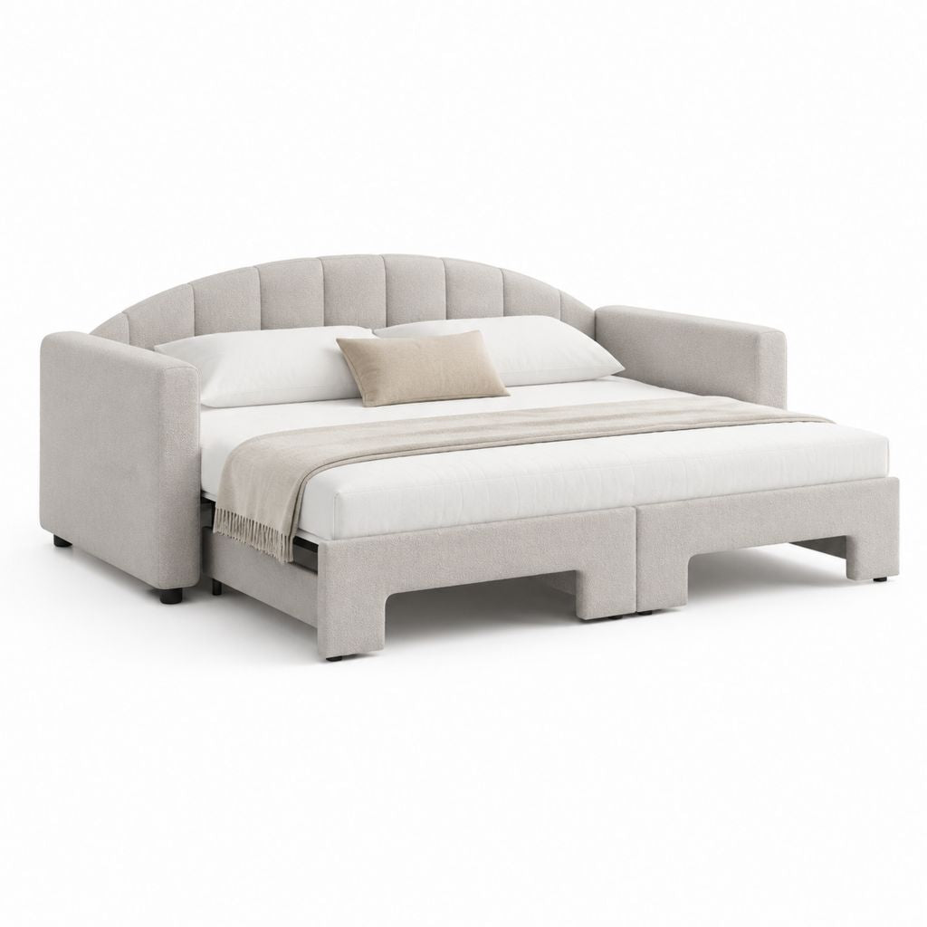Canapé-lit 2 places gris clair en polyester avec couchage 160 x 200 cm