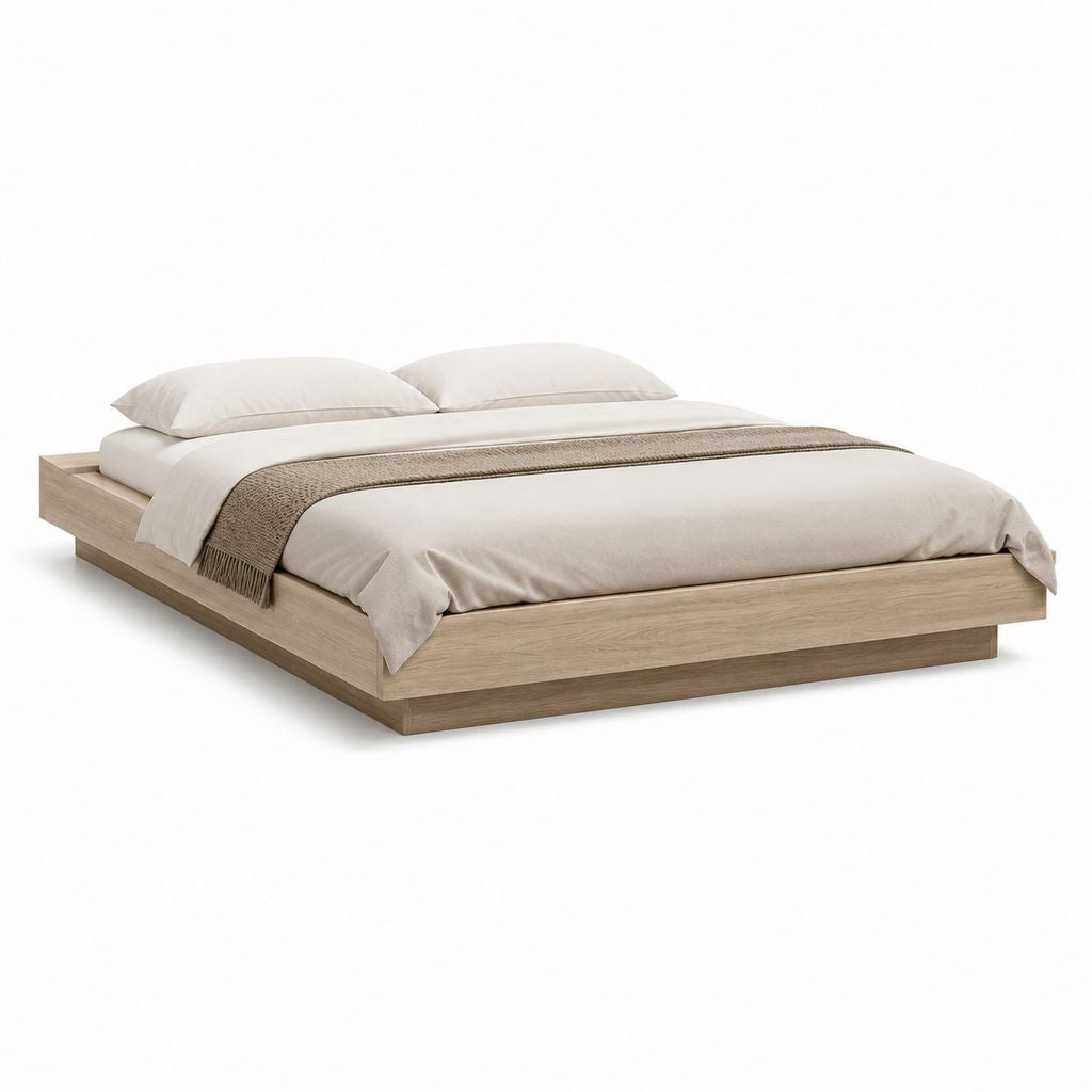 Cadre de lit plateforme beige chêne décor 160 x 200 cm 215 x 175 x 30 cm