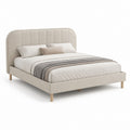 Lit double 160 x 200 cm beige cadre en contreplaqué et MDF revêtu de polyester pieds en hévéa