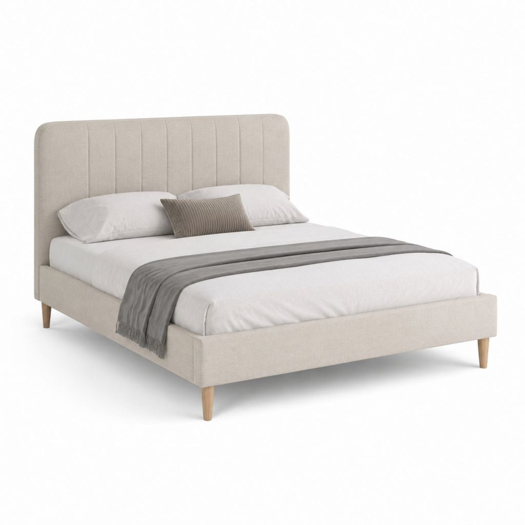 Lit double avec cadre beige en polyester 160 x 200 cm