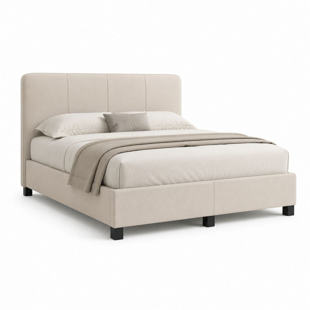Lit double avec cadre de lit capitonné beige en polyester 160 x 200 cm