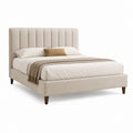 Lit double 160 x 200 cm beige en polyester avec tête de lit capitonnée