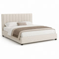 Lit double capitonné crème en polyester avec cadre 160 x 200 cm