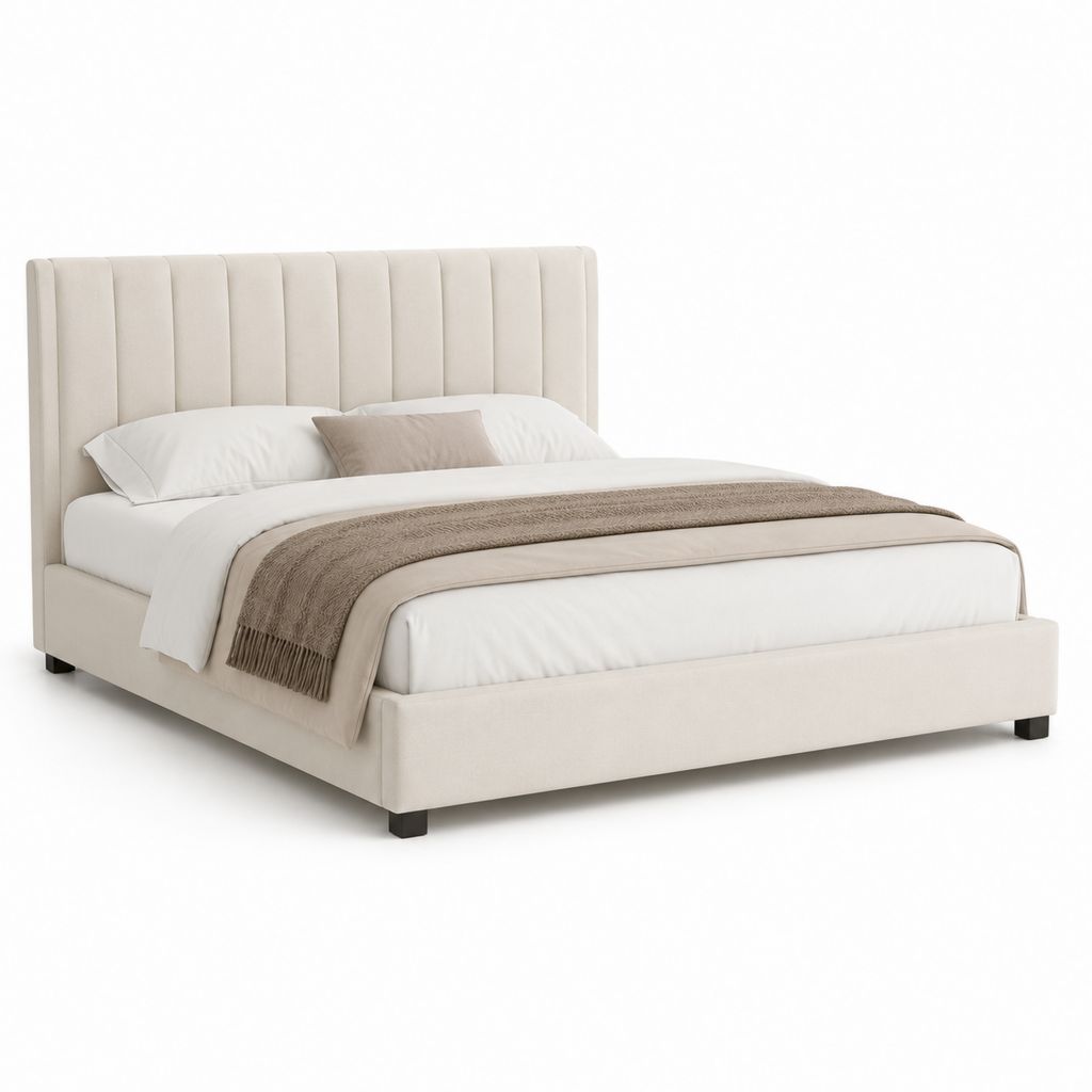 Lit double capitonné crème en polyester avec cadre 160 x 200 cm