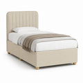 Lit simple capitonné beige en polyester avec sommier à lattes 90 x 190 cm