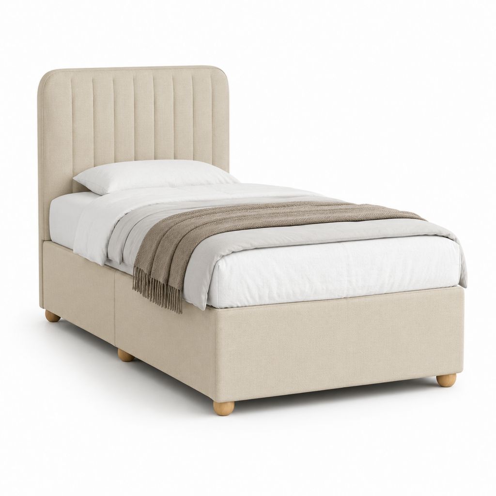Lit simple capitonné beige en polyester avec sommier à lattes 90 x 190 cm