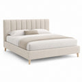 Lit double 160 x 200 cm beige en polyester avec tête de lit capitonnée