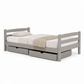 Lit simple avec 2 tiroirs gris en pin massif 90 x 190 cm