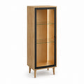 Vitrine de salon rectangulaire chêne clair et verre trempé avec porte 180 x 60 x 40 cm