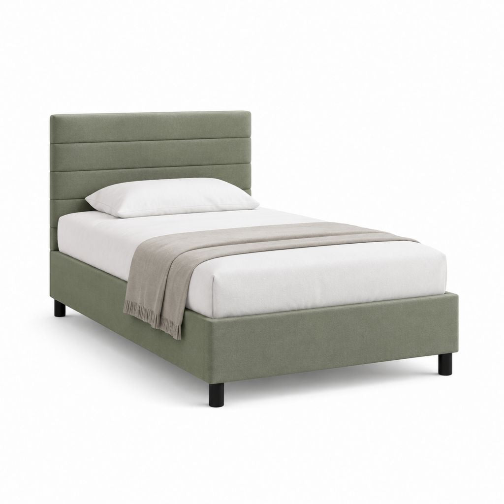 Lit simple capitonné vert en polyester avec tête de lit 90 x 190 cm