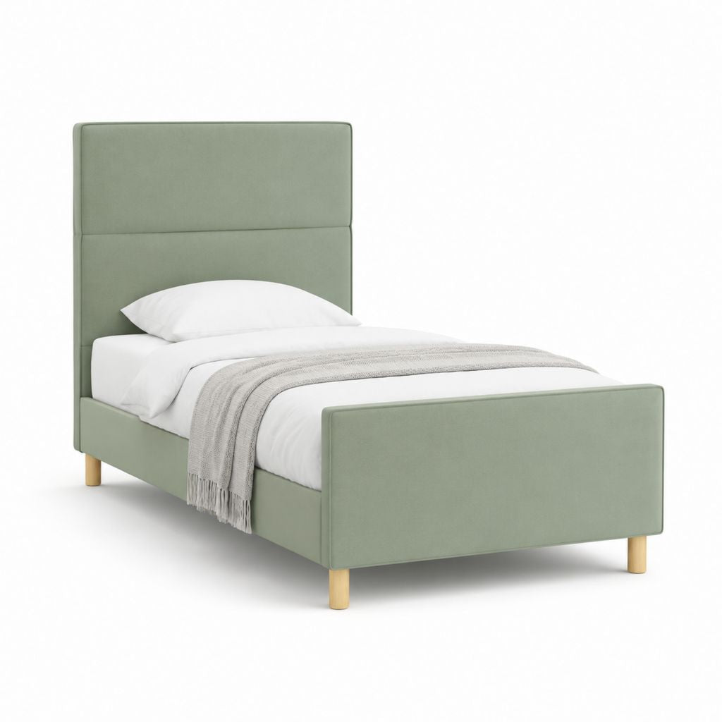 Lit simple capitonné vert en polyester avec cadre MDF 90 x 190 cm